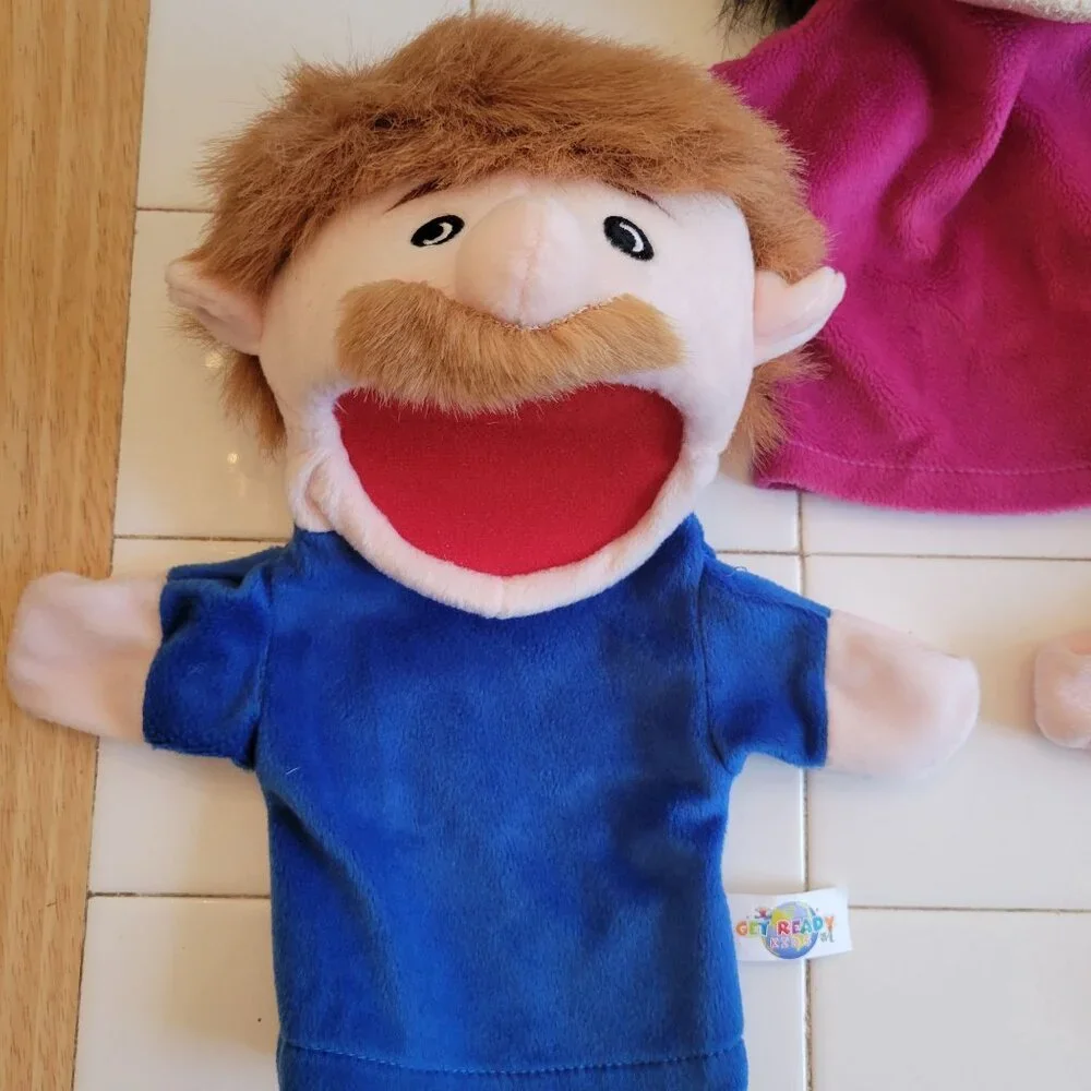 Family Bigmouth Puppets Set Caucasian African American Asian Plush‎ Storytelling